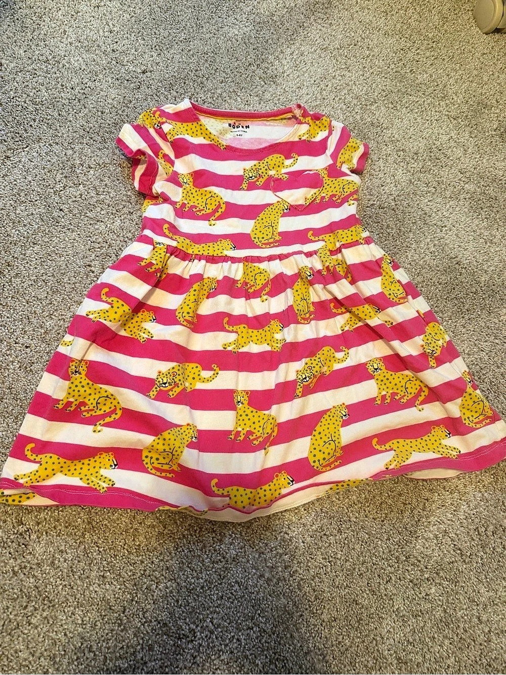 Mini Boden Girls Leopard Stripe Dress Size 6-5Y